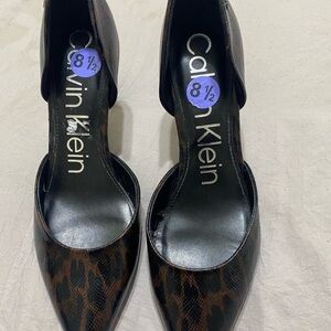 Calvin Klein Leopard-Print Pointed Toe Heels - Brown/Black